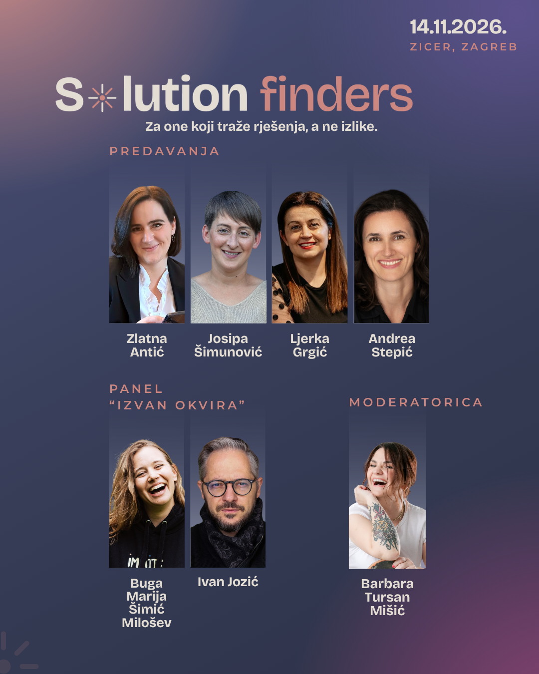 Predavačice, panelisti i moderatorica konferencije Solution Finders 2026. u Zagrebu